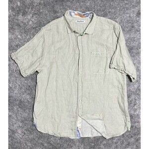 Tommy Bahama Line in the Sand 100% Linen Shirt Mens XL Striped Dusty Thyme Green